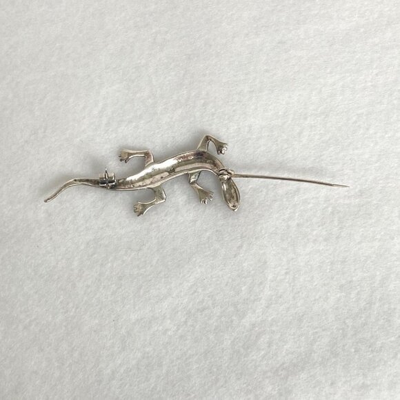 Sterling Silver 925 A 2.39" Marcasite Lizard Animal Figural Brooch 6.87g - Picture 8 of 16